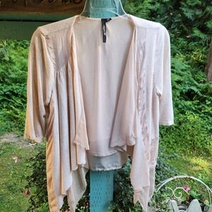 Angie‎ Lagenlook Cardigan Open Front Draped Lightweight Peach Plus Size